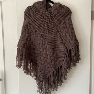 Coco + Carmen cable knit hooded poncho